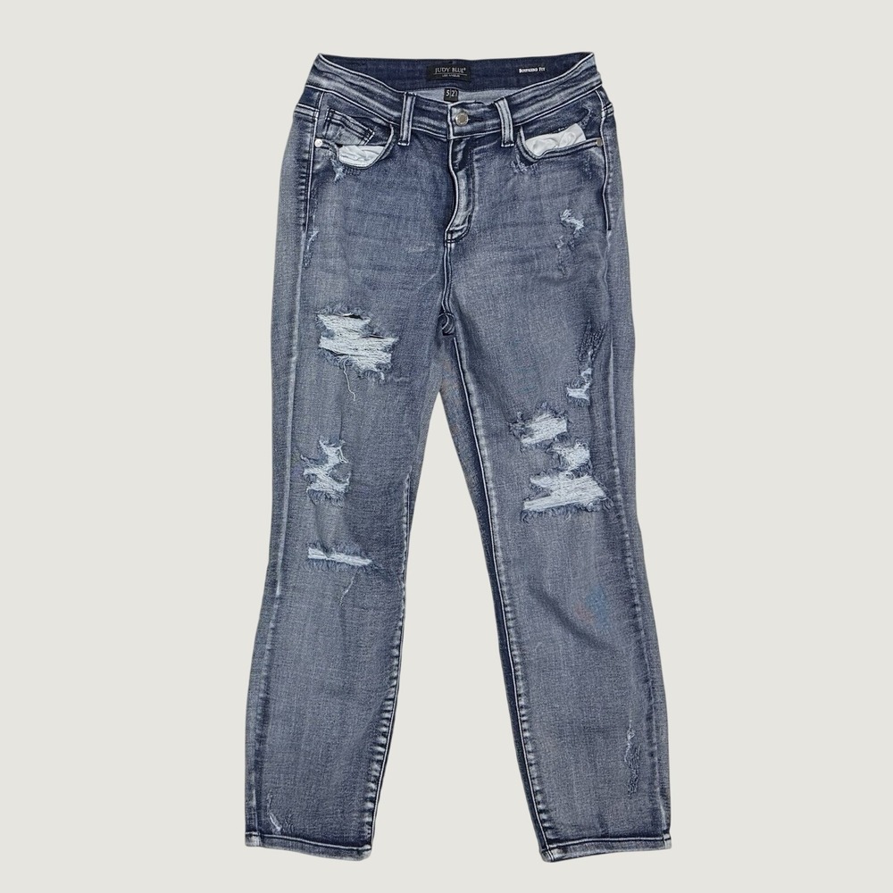 Judy Blue High Rise Destroyed Dark Wash Acid Boyfriend Jeans Size Womens 5/27